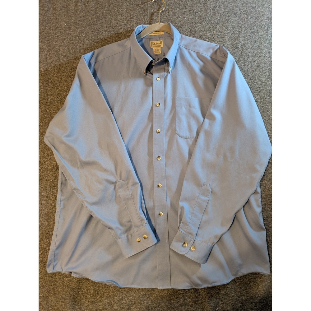 LL Bean Dress Shirt Mens XL Blue Button Down Oxford Wrinkle Resistant Cotton